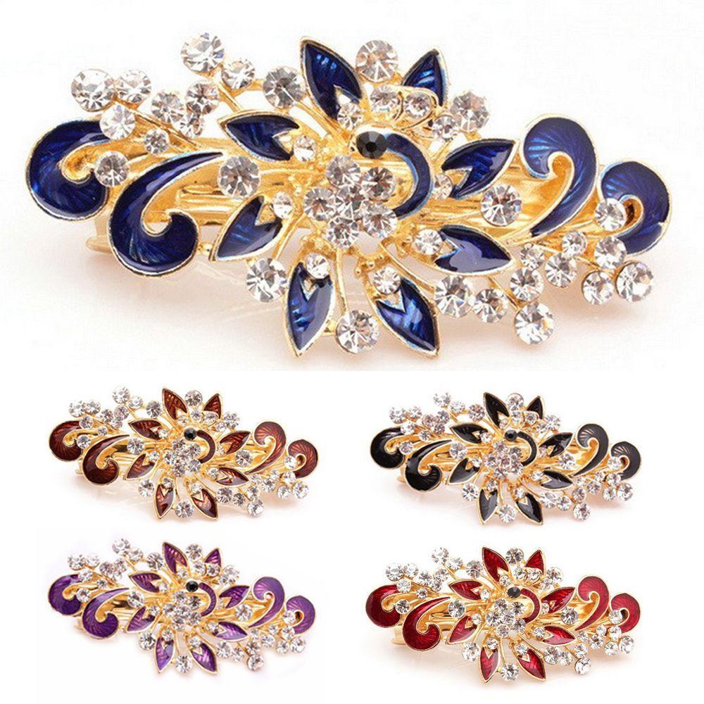 Fashion Headwear Colorful Crystal Hair Clip Peacock Hairpin Shinning Rhinestones Jewelry