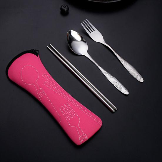 Набор столовых приборов с сумкой на молнии, набор дорожной посуды из нержавеющей стали, вилка, ложка, палочки для еды, прочный чехол для хранения для домашнего ресторана, на открытом воздухе