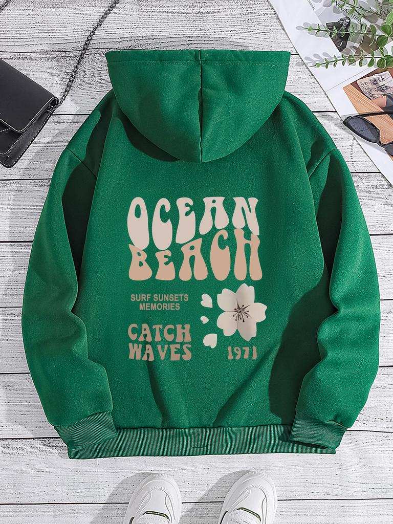 Autumn And Winter Sweater Letter Fashion Printed Shoulder Sleeves Hooded Fleece Sweater Women'S Top