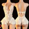 Sexy Crotchless Lingerie For Hot Adult Women White Front Buckle Bra Neck Erotic Babydoll Costume Open Night Dress Porn Underwear