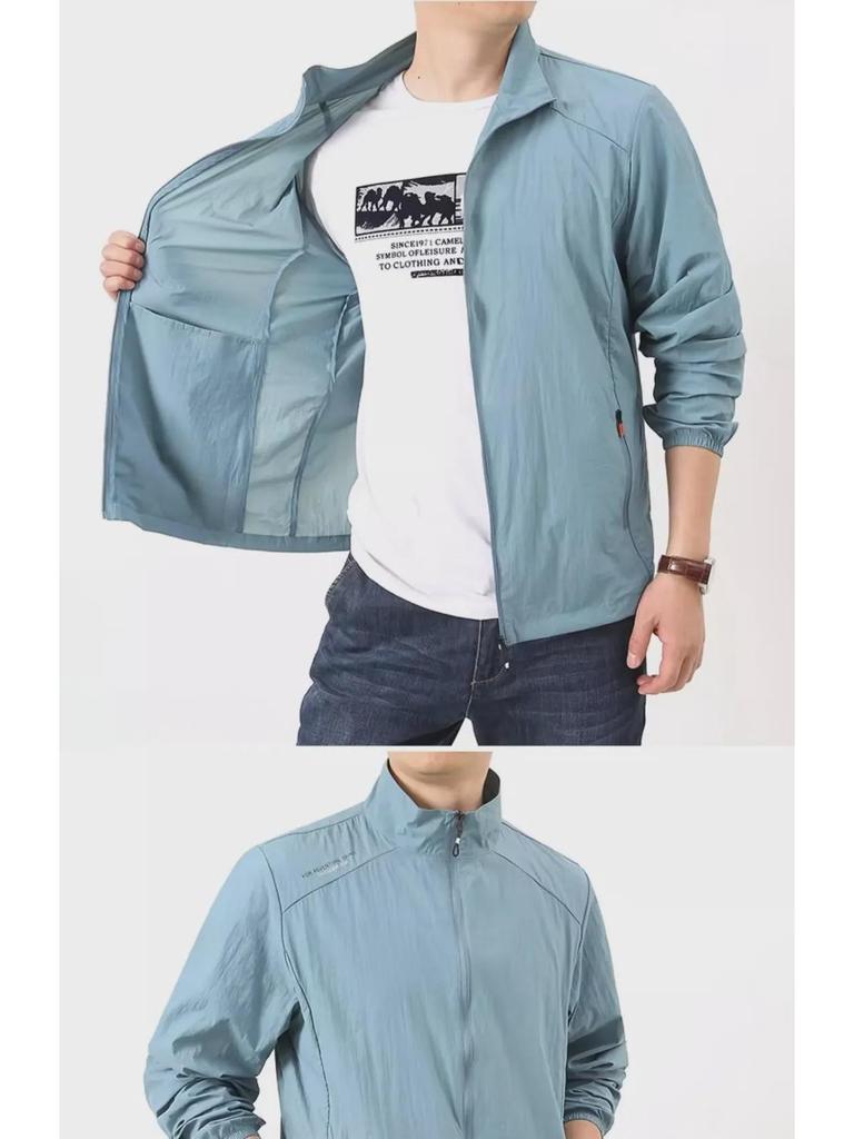 Мужская летняя куртка для активного отдыха Ice Silk с воротником-стойкой и солнцезащитным покрытием — дышащая и быстросохнущая.