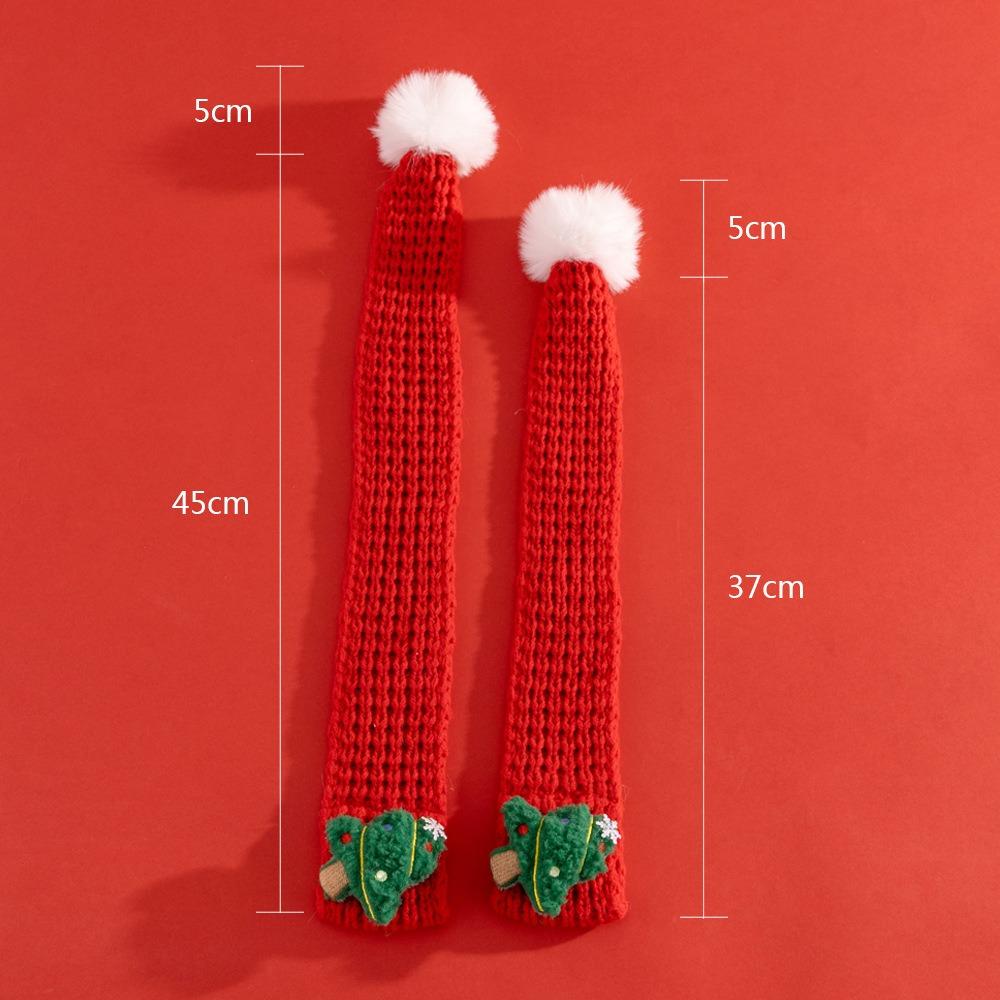 New Pet Cat Knitted Scarf Red Soft Knit Scarves Christmas Decor with Fuzzy Pompom Dogs Xmas Costume for Winter