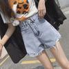 Брюки Классика и минимализм Мода Универсальные Летние Женские С Высокой Талией Сломанные Дырки Тонкие А-силуэта Широкие Свободные Шорты Из Джинса Индивидуальность