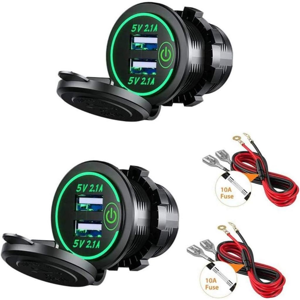 2Pcs Charger Car USB Socket 5V 4.2A Quick Charge with LED Display, Waterproof and Dustproof, 12V ~ 24V Vehicles Car Boat Motorcycle SUV Bus Truck Etc.