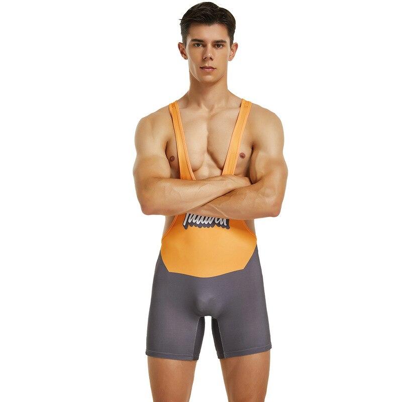 Men's Tight Vest Wrestling Suit Fitness Swimming Gym Shorts Lingerie Bodysuit