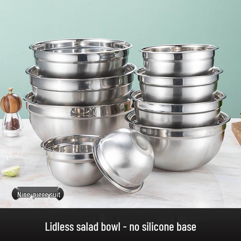 Non-Magnetic Stainless Steel Salad Bowl with Silicone Non-Slip Base and Lid – Perfect for Mixing, Baking, and Dough Kneading