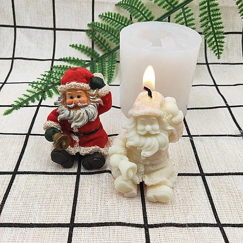 3D Christmas Santa Claus Silicone Candle Mold DIY Gypsum Soap Resin Ice Mould Candle Making Tool Small Bell Christmas Decor Gift