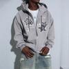 Unisex Streetwear Oversized Hooded Zip-Up Sweatshirt With Star Print Loose Fit Casual Long Sleeve Pullover
