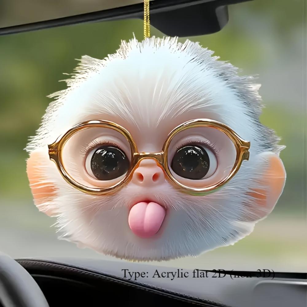 Adorable Glasses Monkey Cartoon Animal Acrylic Flat 2D Pendant for Rearview Mirrors, Keychains, Backpacks and Home Decor, Ideal Gifts for Halloween