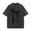 Black Ribbon Bow Silhouette Minimal Graphic Design Distressed Vintage Oversized Streetwear Tops For Coffee Dates