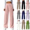 Women's Fashion Casual Elastic Drawstring High Waist Textured Wide Leg Straight Pants