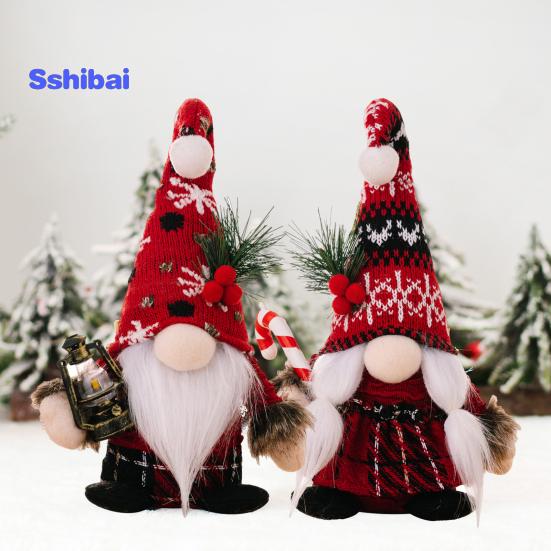 Рождественская кукла-гном, вязаная шапка ручной работы, сосновая иголка, ягодный помпон, полная борода, коса, настольный стоячий безликий гном, мягкое украшение