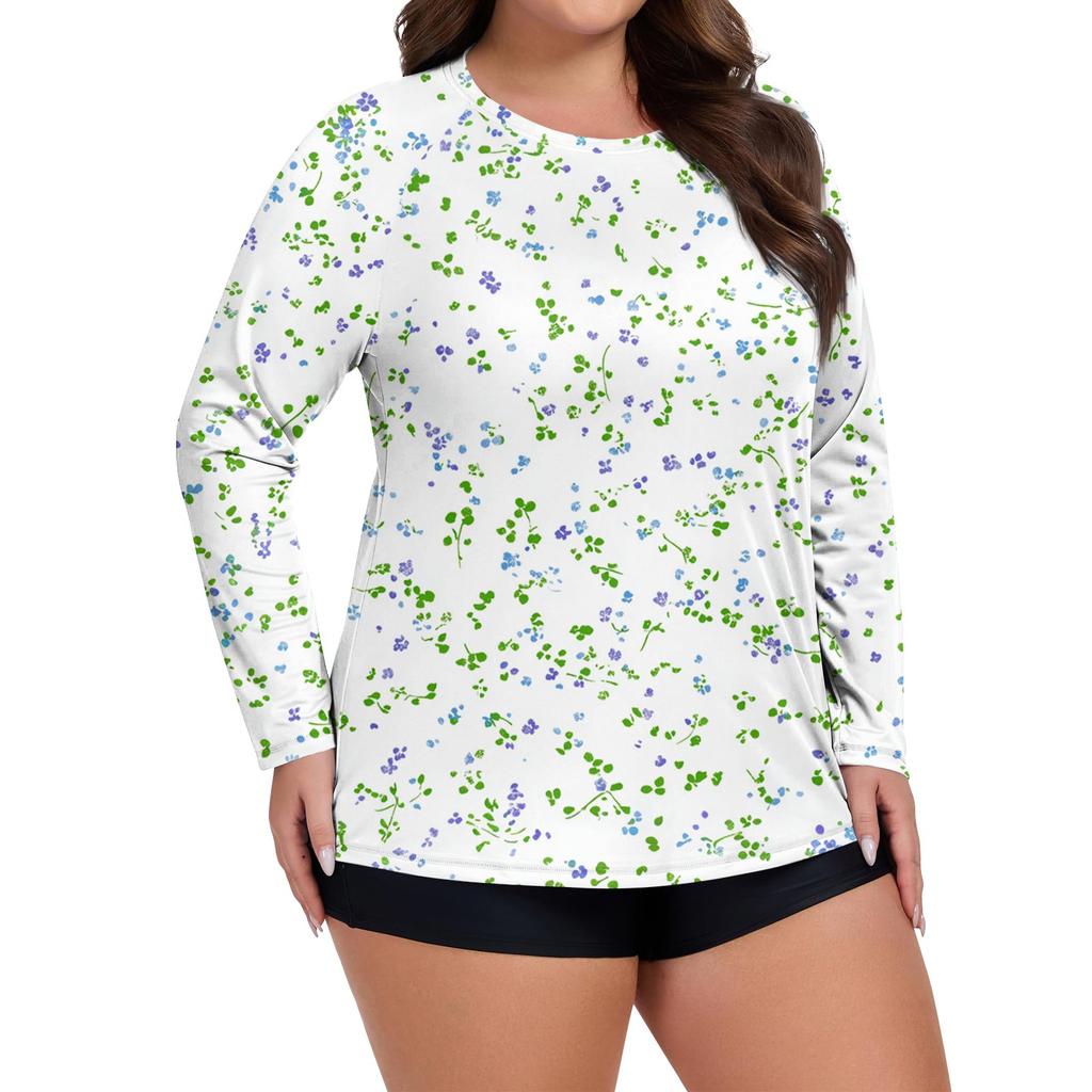 Women's Printed Large Size Long Sleeve Swimsuit Sun Jacket Quick Dry Hiking Top