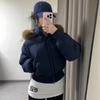 Retro Winter New Cotton Coat Women's Fur Collar Hooded Waist Slimming Short Cotton Coat Thickened