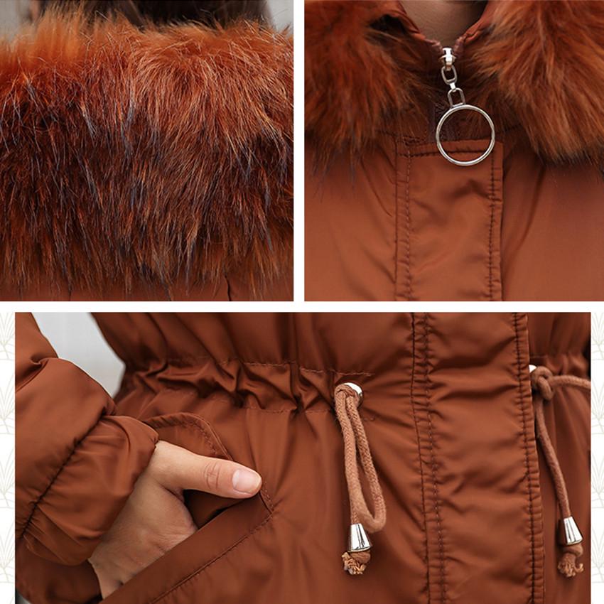 Women Winter Large Fur Collar Down Cotton Padded Jacket Coat Parkas Long Hooded Full Sleeve Zipper Pocket Loose Warm Thick Loose Solid Color