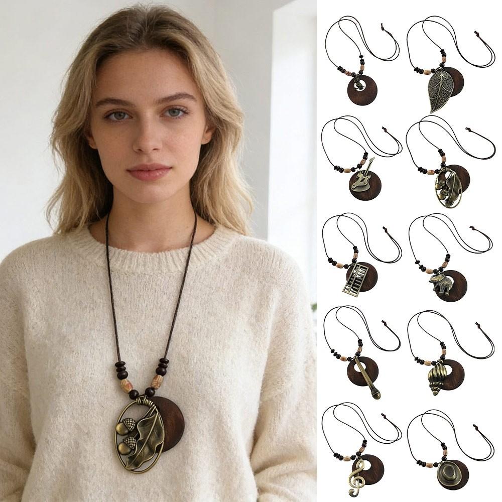 Деревянное ожерелье с подвеской в виде полых листьев, бохо-украшение, винтажное украшение на воротник, подарки