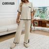 Women's Autumn and Winter Temperament Communicator Collision Short Sleeve Long Pants Sweater Set