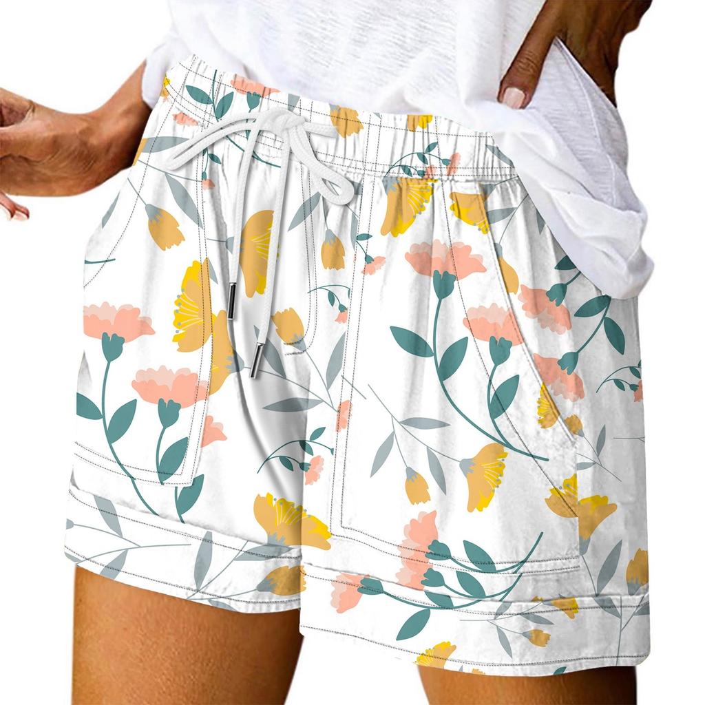 Women's Casual Summer Elastic Beach Shorts Print Casual Shorts