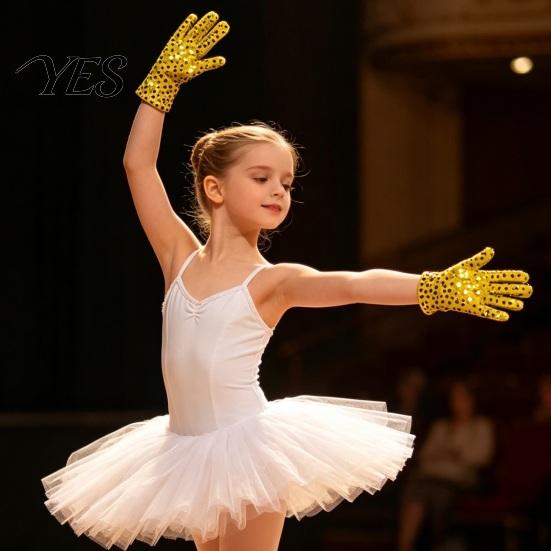 Sequin Performance Gloves 1 Pair Kids Dance Gloves, Red Yellow White Women Party Accessories Sparkly for Stage Costume Party, Children Toddler Silver