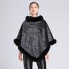 Женский плотный вязаный кардиган-накидка с капюшоном, отделка искусственным мехом рекса, леопардовый принт, рукав летучая мышь, оверсайз