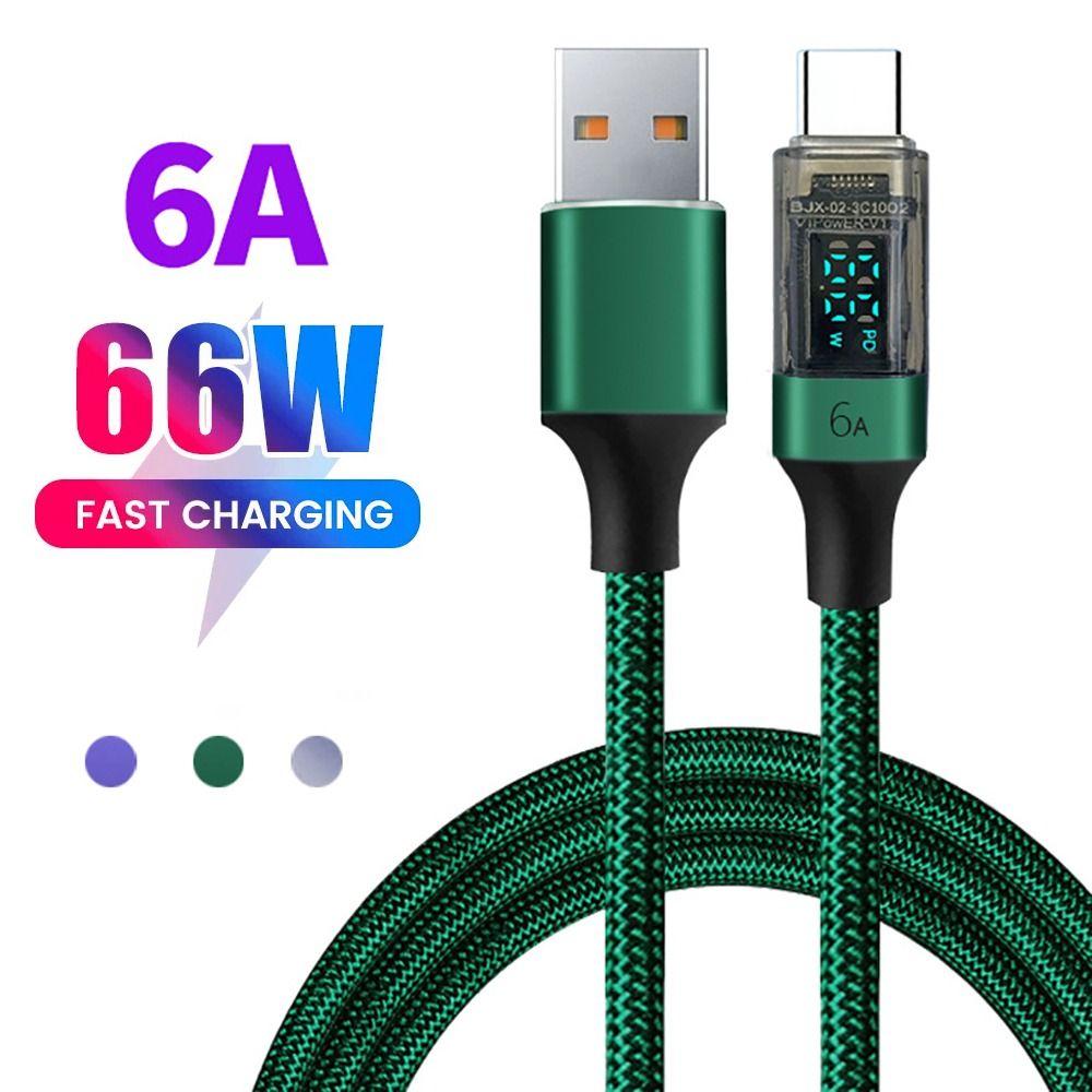 6A USB C Cable PD 66W Digital Display A to C Data Cord 0.5M/1M/2M Quick Charge Type-C Charging Line for Mobile Phone Laptop