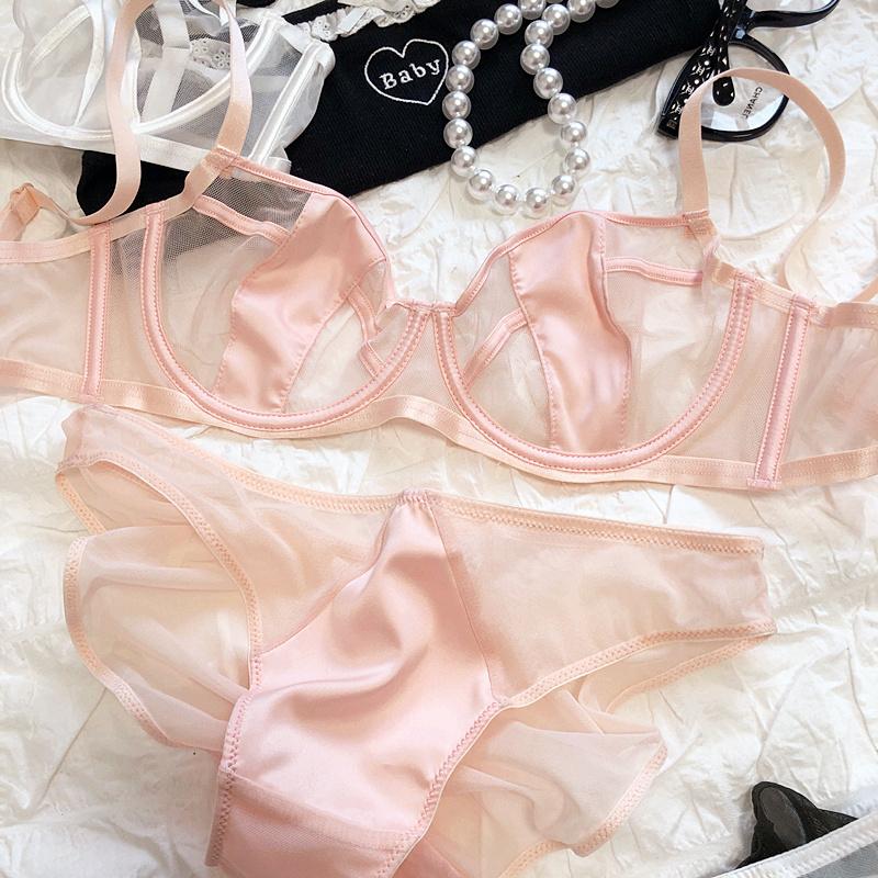 1 Set/French Ultra Thin Cup Underwear Set Sexy Lace Summer Breathable Bra Set Adjustable Strap Push Up Brassiere Lingerie