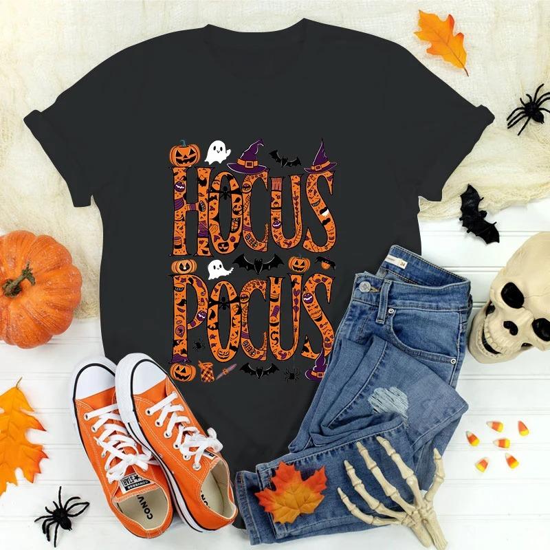 Fashion Hocus Pocus letter printed short sleeved Tshirt for Womens casual shirt summer Halloween round neck Tshirt