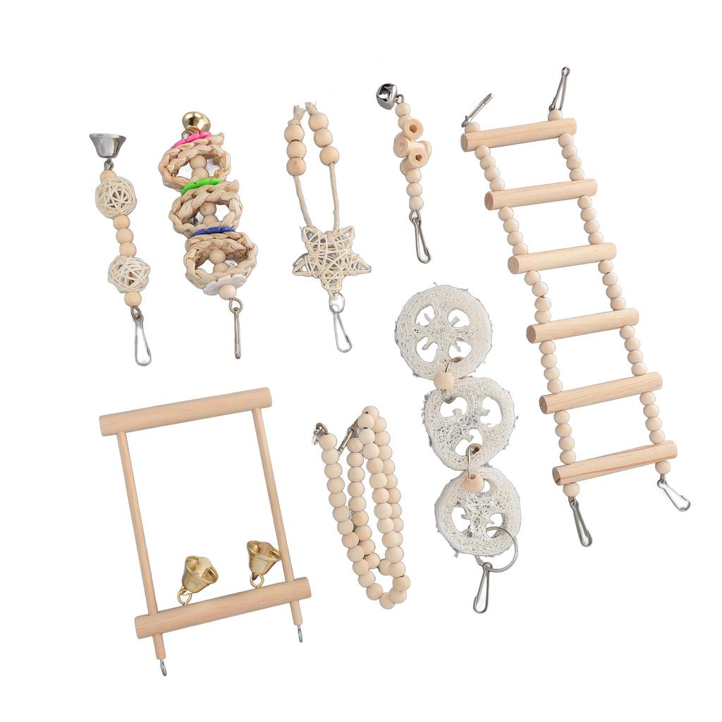 8pcs Parrot Chew Toy Set Hanging Bell Bird Cage Toy Climbing Ladder Chewing Toys Wood Shredding