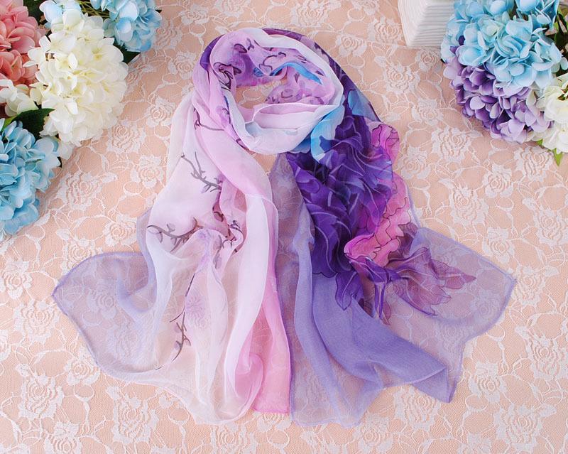 Spring and Summer Scarf for Women Georgia Scarf Long Scarf Thin Two-flowered Peony Scarf