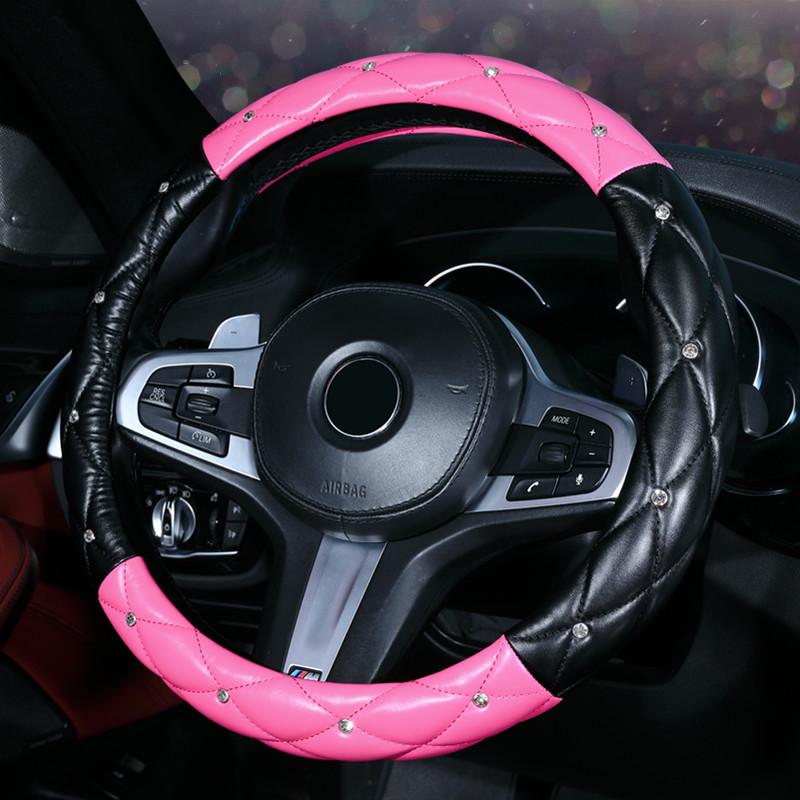 Diamond Inlaid Steering Wheel Cover for Women - Stylish Car Interior Accessory