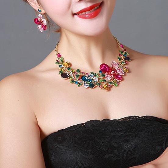 1 комплект, женские серьги-колье, набор красочных страз, цветок, форма листа, полая шея, ювелирные изделия для ушей, роскошные антикоррозийные ювелирные изделия из нержавеющей стали для невесты, выпускного вечера