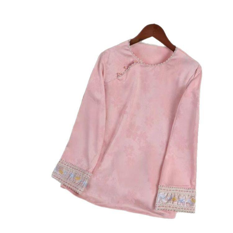 Осенний ретро топ с жаккардовой вышивкой, женский, с длинным рукавом, стройнящий