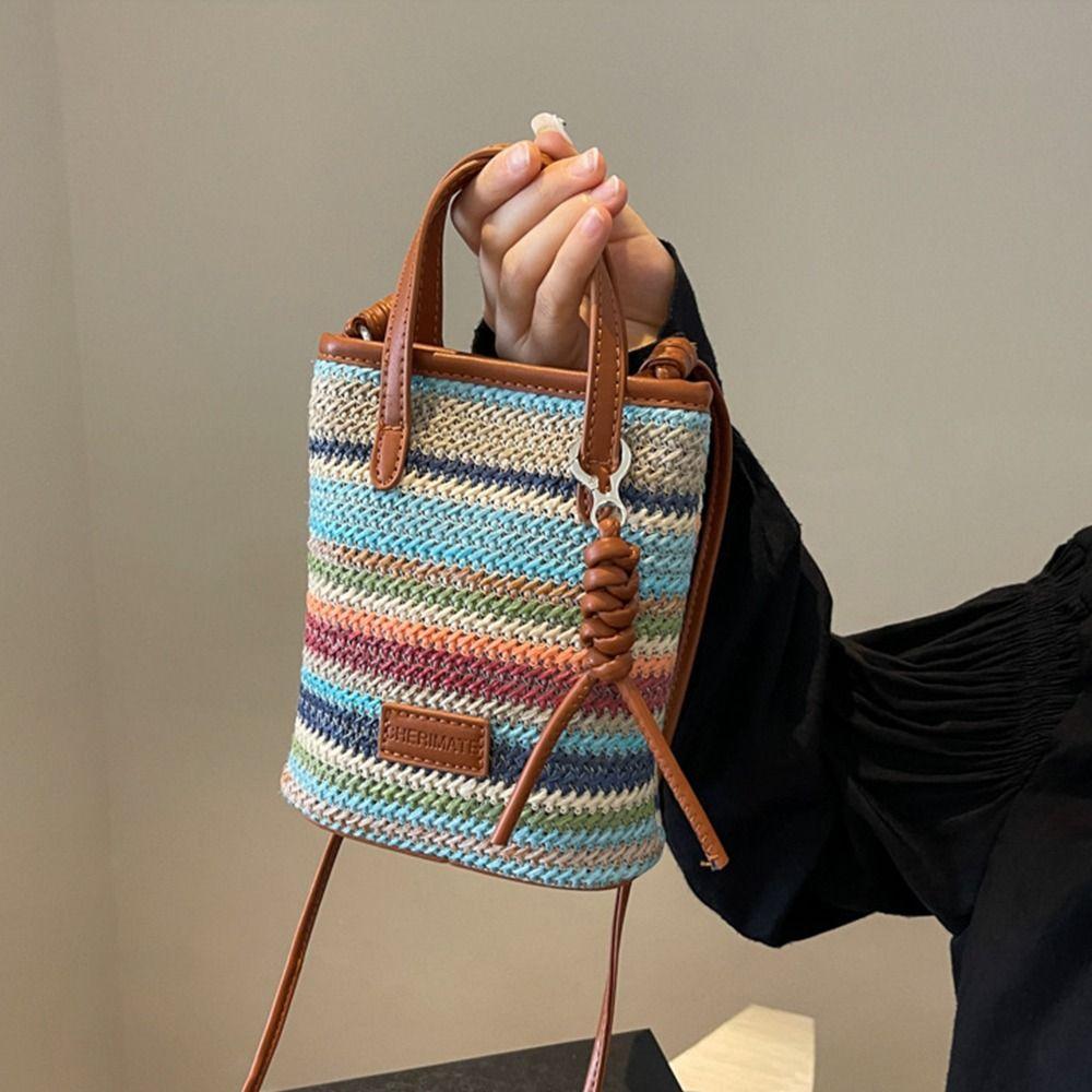 Летние сумки через плечо для отдыха, женские сумки, модные полосатые соломенные сумки для путешествий