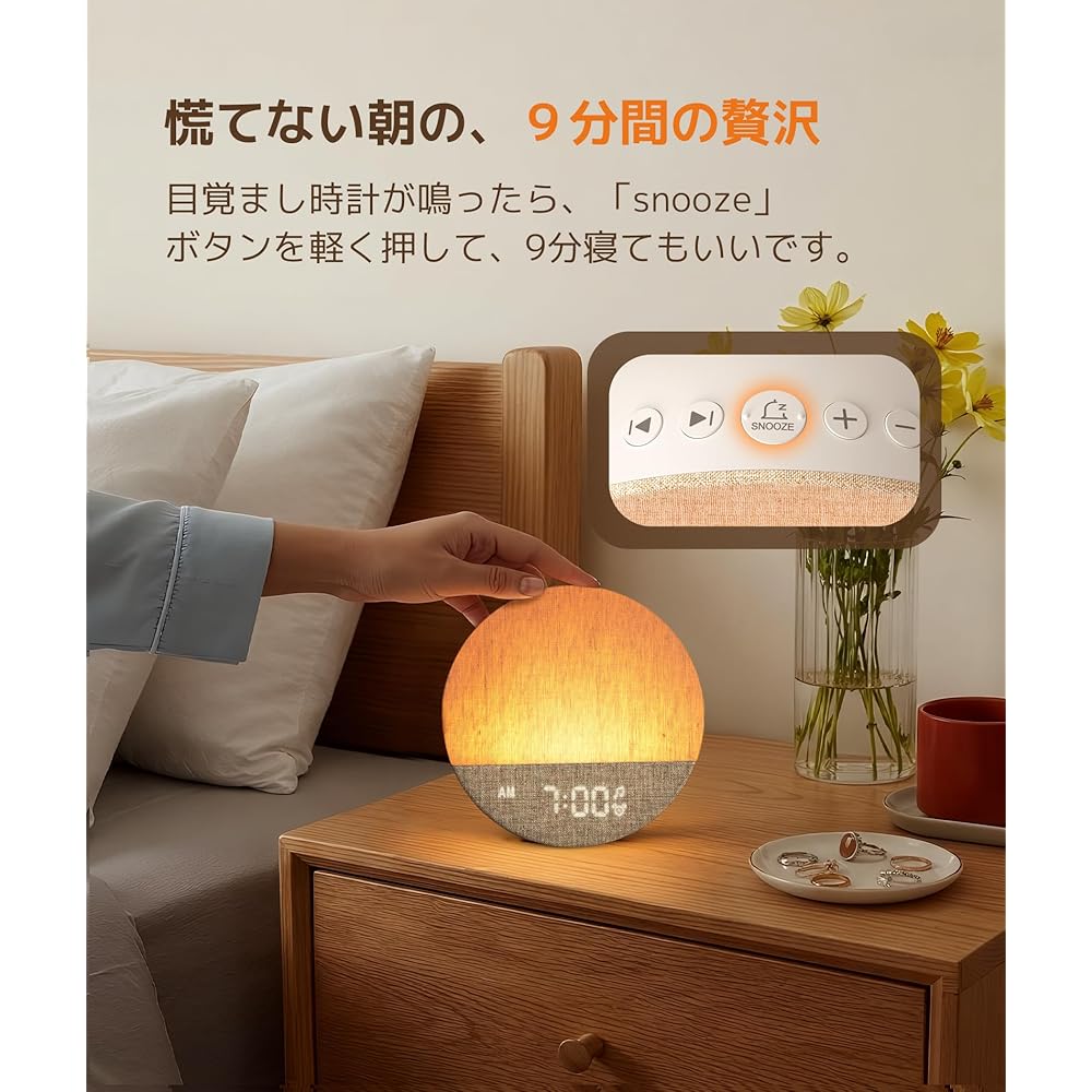 Dreamegg Light Alarm Clock, Alarm Light, White Noise Machine [With Light, Snooze, Alarm, and Music] Table Clock, Solar-Powered, Loud, Sunrise Simulati