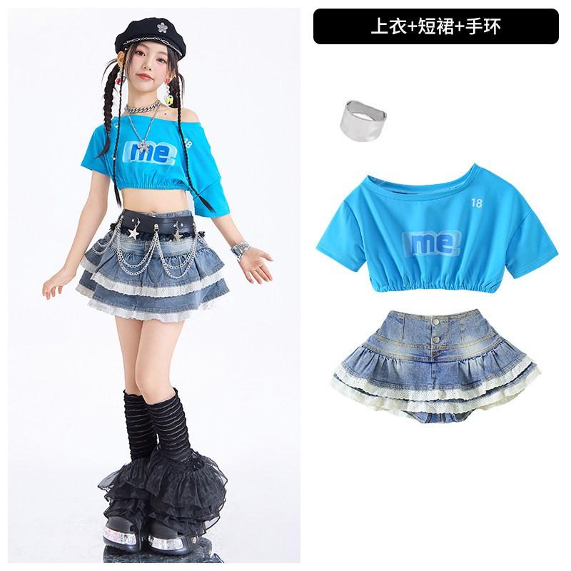 Girls Jazz Dance Outfit Set Short Sleeve Performance Costume Kids Street Show Pageant
