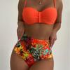 Bikini Swimsuit Women's Solid Color Floral Split Swimsuit Into High Waist Sexy Swimsuit Bikini