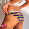 3PCS/Set Women Rainbow Stripe Cotton Panties Sexy Underwear Lingerie Femme Underpant Colorful Briefs Finetoo Waist Band Intimate