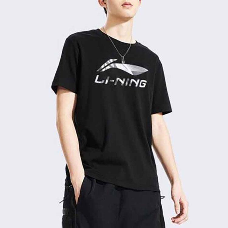 Спортивная футболка с круглым вырезом и принтом логотипа Li Ning, мужские топы, черная, AHSS775-1