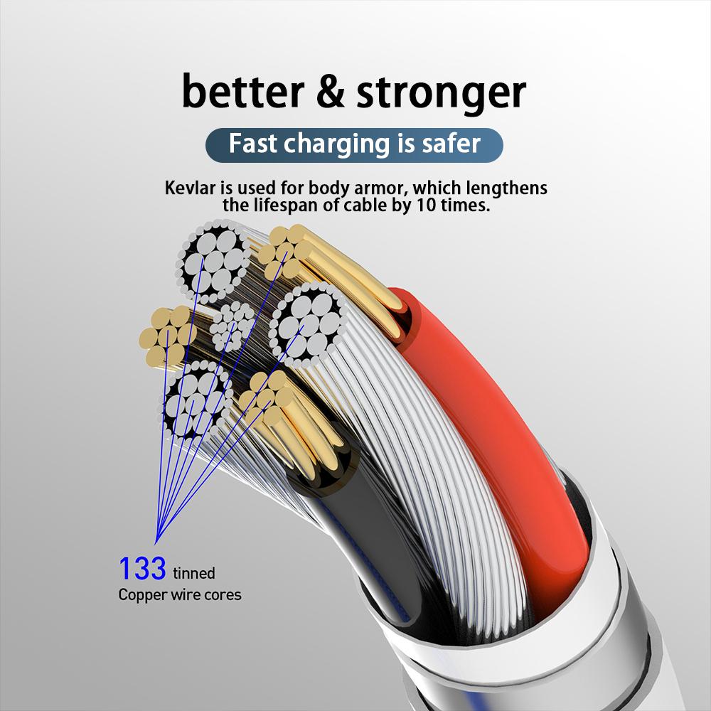 3A светодиодный магнитный USB-кабель для быстрой зарядки iPhone, кабель типа C, магнитное зарядное устройство, зарядка данных, кабель Micro USB, кабель для мобильного телефона, USB-шнур