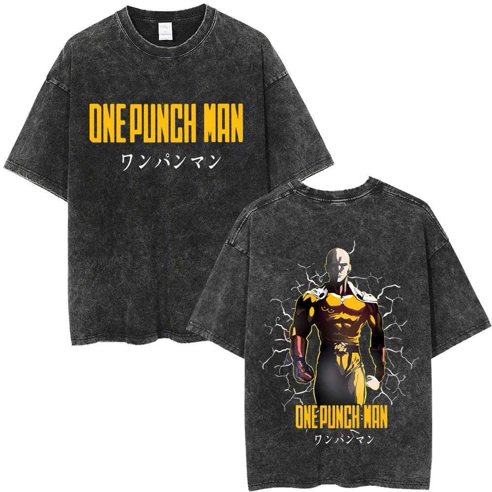 Anime One Punch Man Saitama Vintage Washed Tshirt Men Women Fashion Short Sleeve T Shirts 100 Cotton Casual Oversized Tshirts