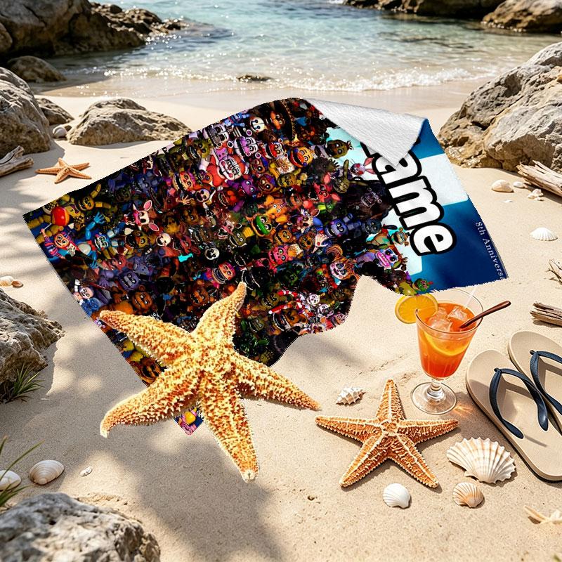 Custom Name Personalized Five Nights at Freddy's Print Beach Towel, for Trip Camping Beach Party Home Decor, Birthday Gift for Family & Friends