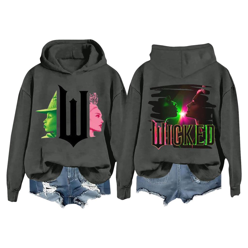 Женская модная повседневная кофта с длинными рукавами и принтом ведьмы с капюшоном