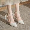 Silk Ankle Pearl White Pumps Design 8cm High Heels Women Pumps Stiletto Sexy Bow Strap Dress Wedding Bride Shoes Plus Size