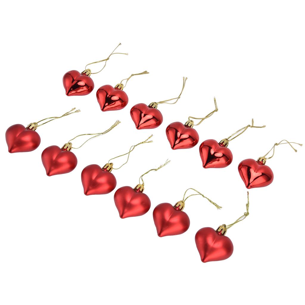 12pcs Christmas Ornament Heart Shape PVC Christmas Tree Hanging Decorations for Valentine"s Day