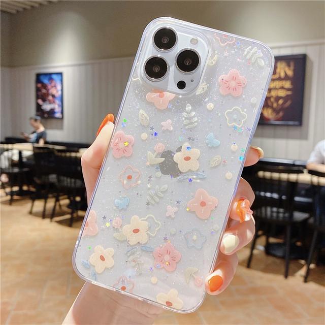 Роскошный прозрачный чехол с цветочным блеском для Iphone 13 11 12 Pro Max Xs Mini Xr X 8 7 Plus Se, модная задняя крышка с листьями и цветочным принтом бабочки