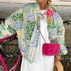 Warm Floral Print Cotton Jackets Woman Loose Stand Collar Patchwork Cardigan Autumn Elegant Female Outerwear Chic Thick Coats