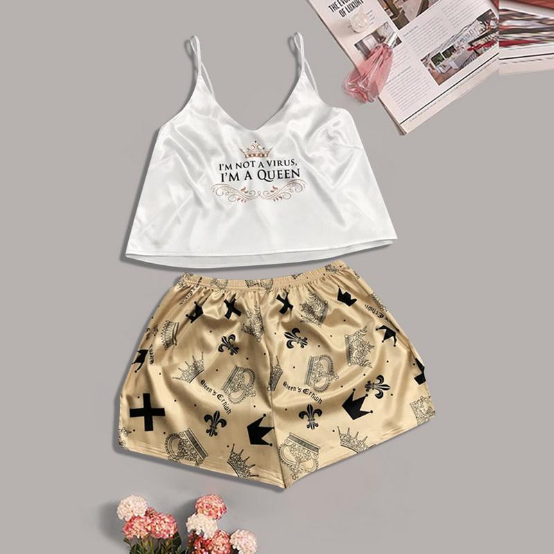 Высокая мода Beatuiful женский пижамный комплект с принтом, комплект из двух предметов, камзол без рукавов, свободные шорты с эластичной резинкой на талии, женская домашняя одежда