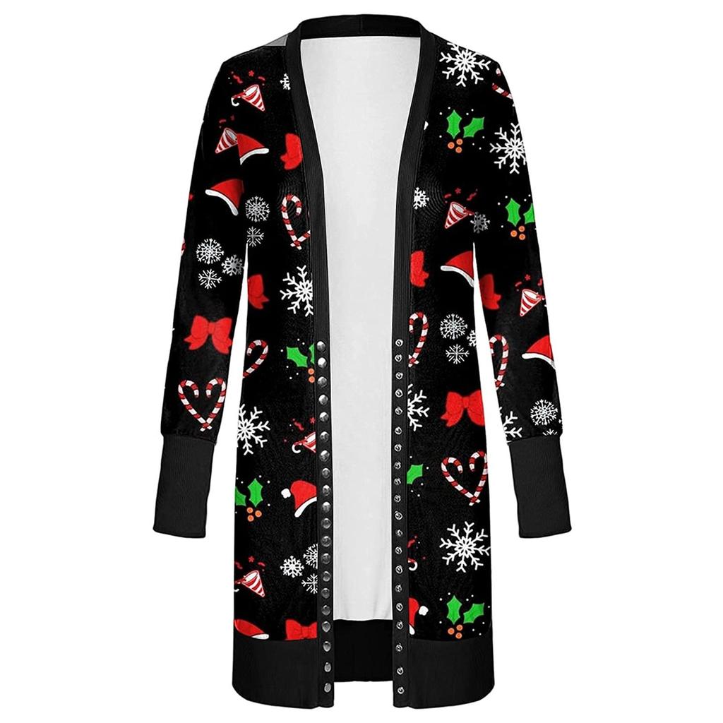 Женский рождественский кардиган с длинными рукавами и принтом, легкая куртка