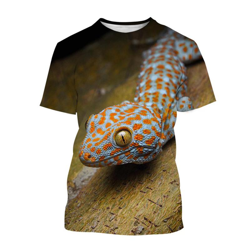 Reptile Gecko 3D Print T Shirt Men Summer Round Neck T-shirt Graphics Short Sleeve Oversized Pullover Fashion Tee Tops Clothing