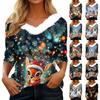 Women's Fashion  Christmas Printed Plush Collar V-Neck Pullover Top